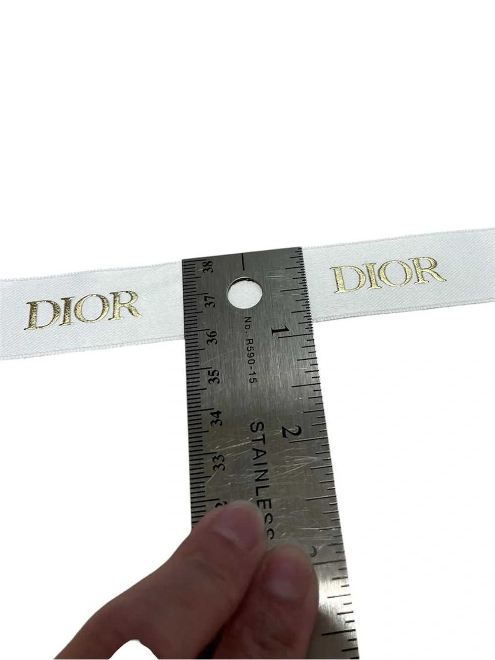 Dior White Ribbon with Gold Logo Print